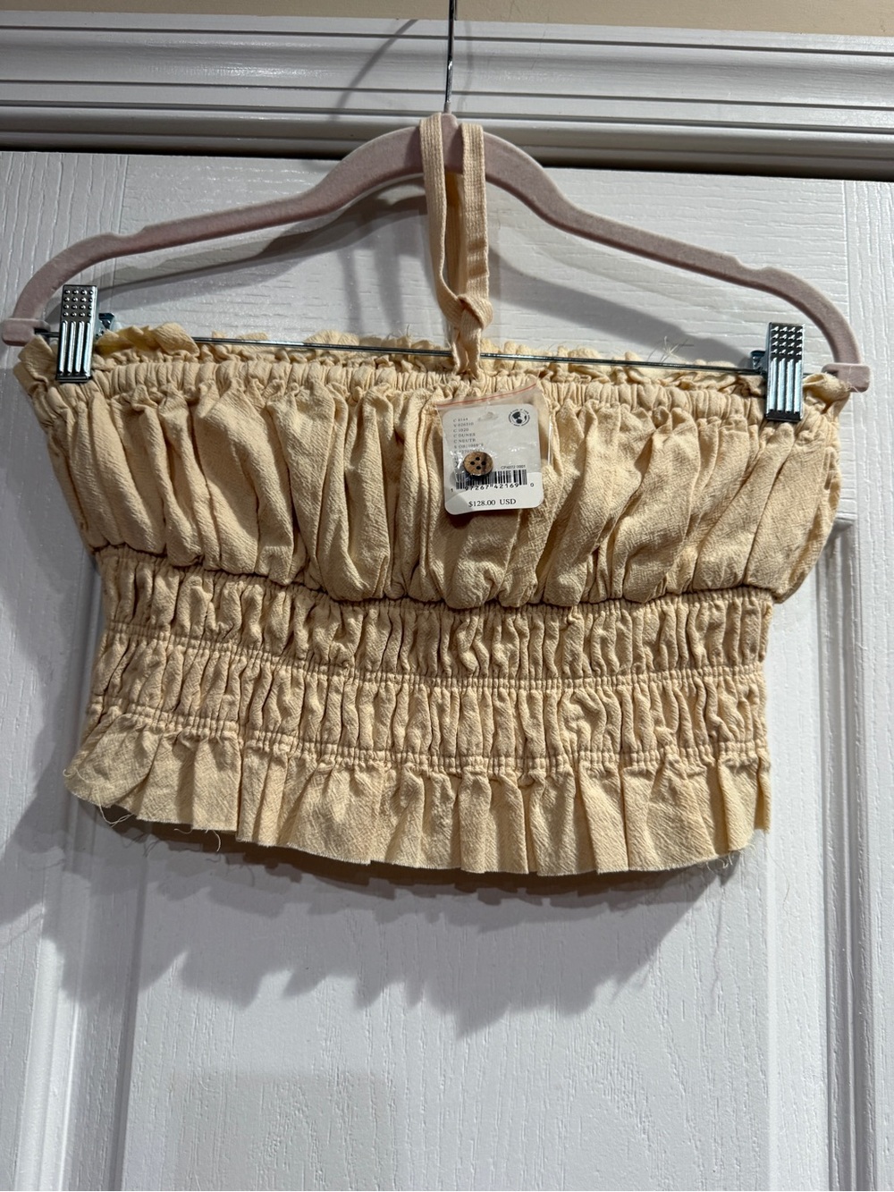 Free People Beige Smocked Crop Top